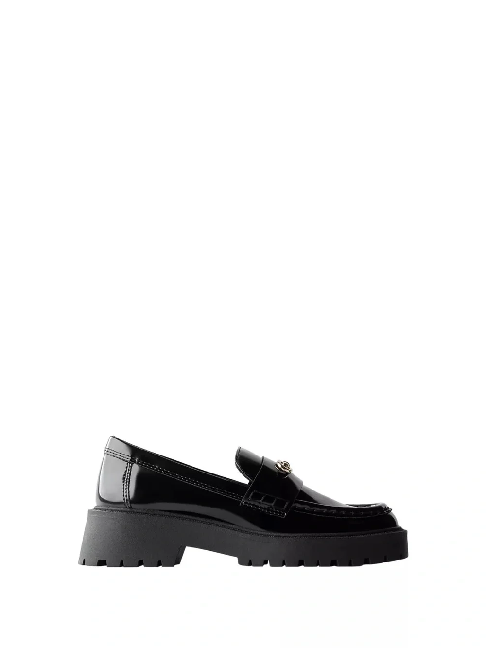 Kids Zara Black Patent Loafers with Metal Link Accent